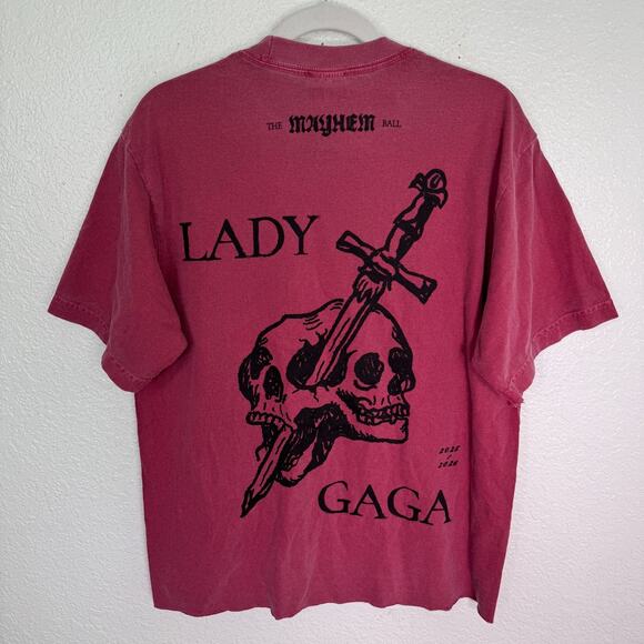 Lady Gaga Tour Shirt Medium Mayhem Ball Skull Killah Concert Merch 2025 Raw Hem - Picture 1 of 10